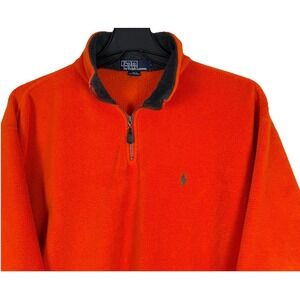 Vintage Polo Ralph Lauren 1/4 Zip Fleece Pullover Men Large Orange Terry Sweater